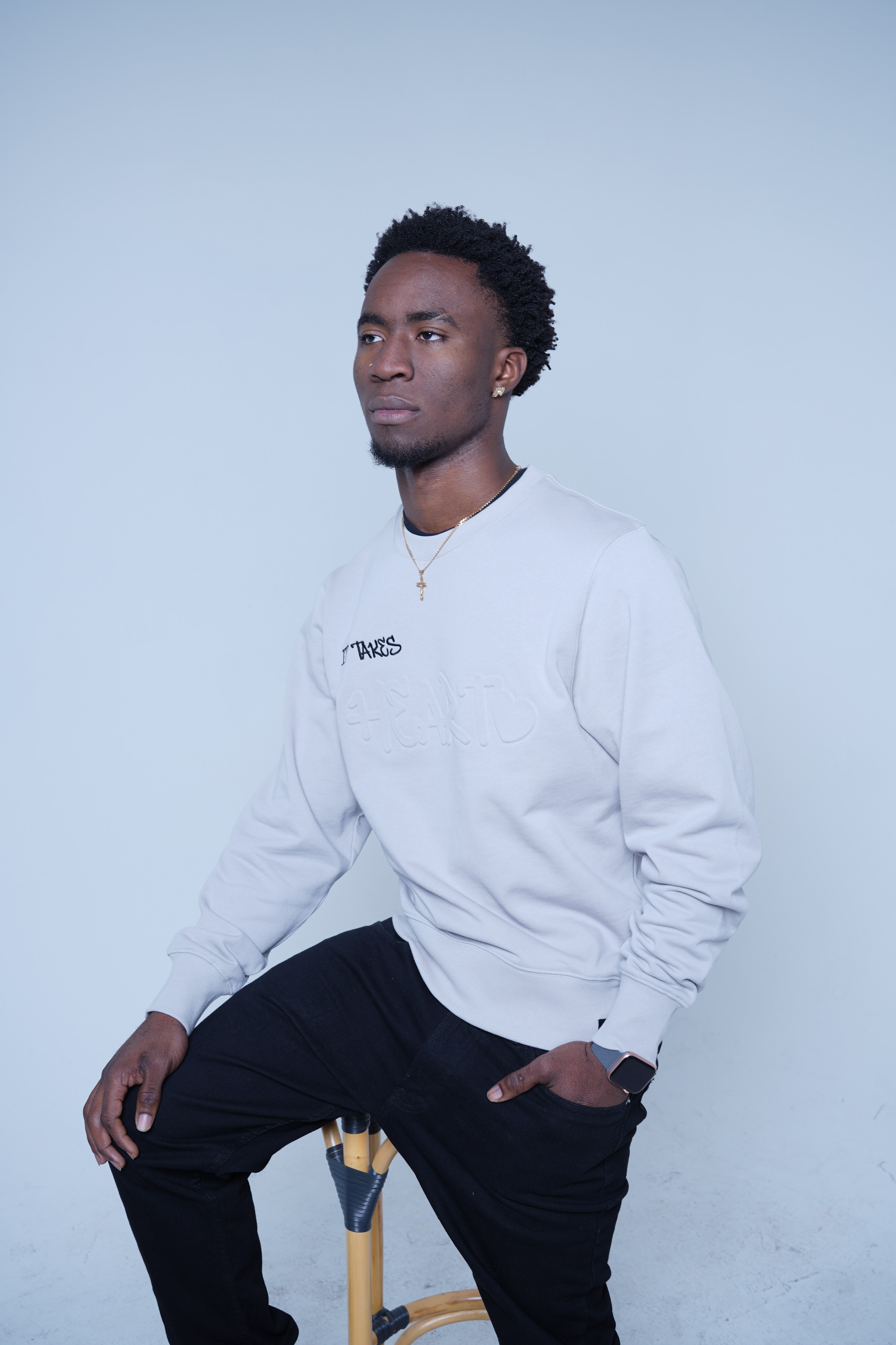 I AM I "ITH" Embossed Grey Crewneck