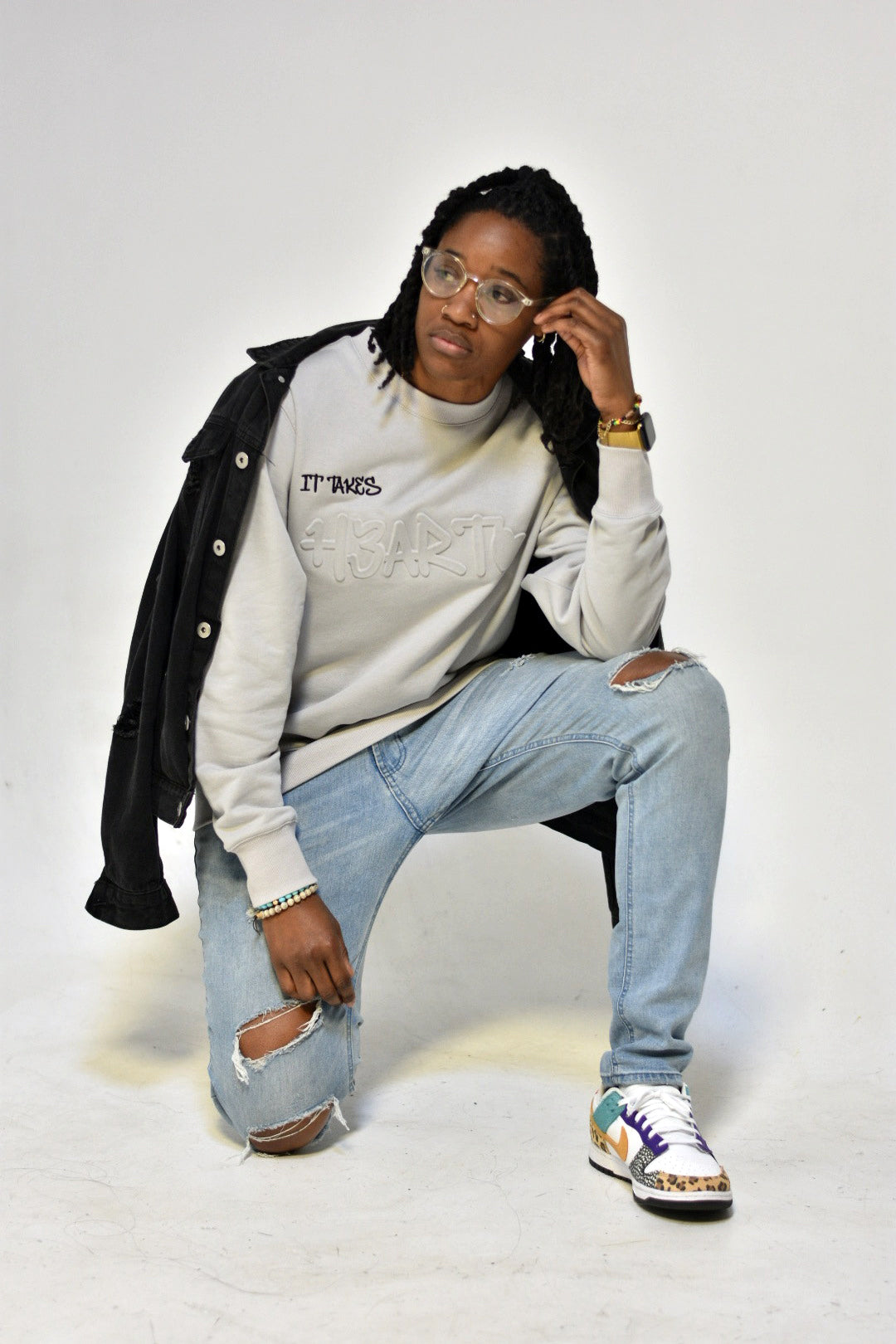 I AM I "ITH" Embossed Grey Crewneck